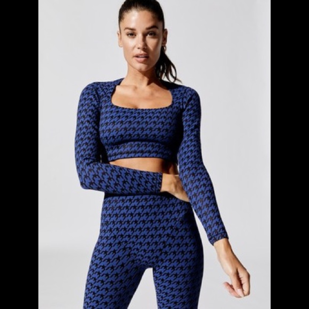 Adam Selman Sport Houndstooth 2 Piece Cropped Stretch-Knit Top And Leggings XXL